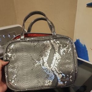 Betsey Johnson Silver Snakeskin Cosmetic Bag